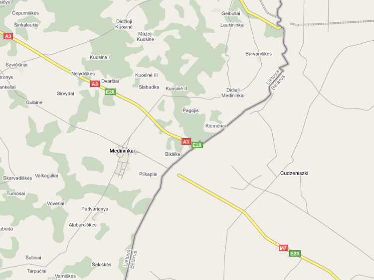 Google Map - дорога обрывается на границе Литвы и Беларуси