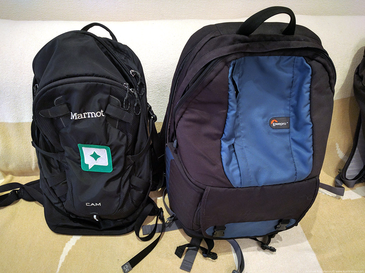 Рюкзаки Marmot Cam и Lowepro Fastpack250